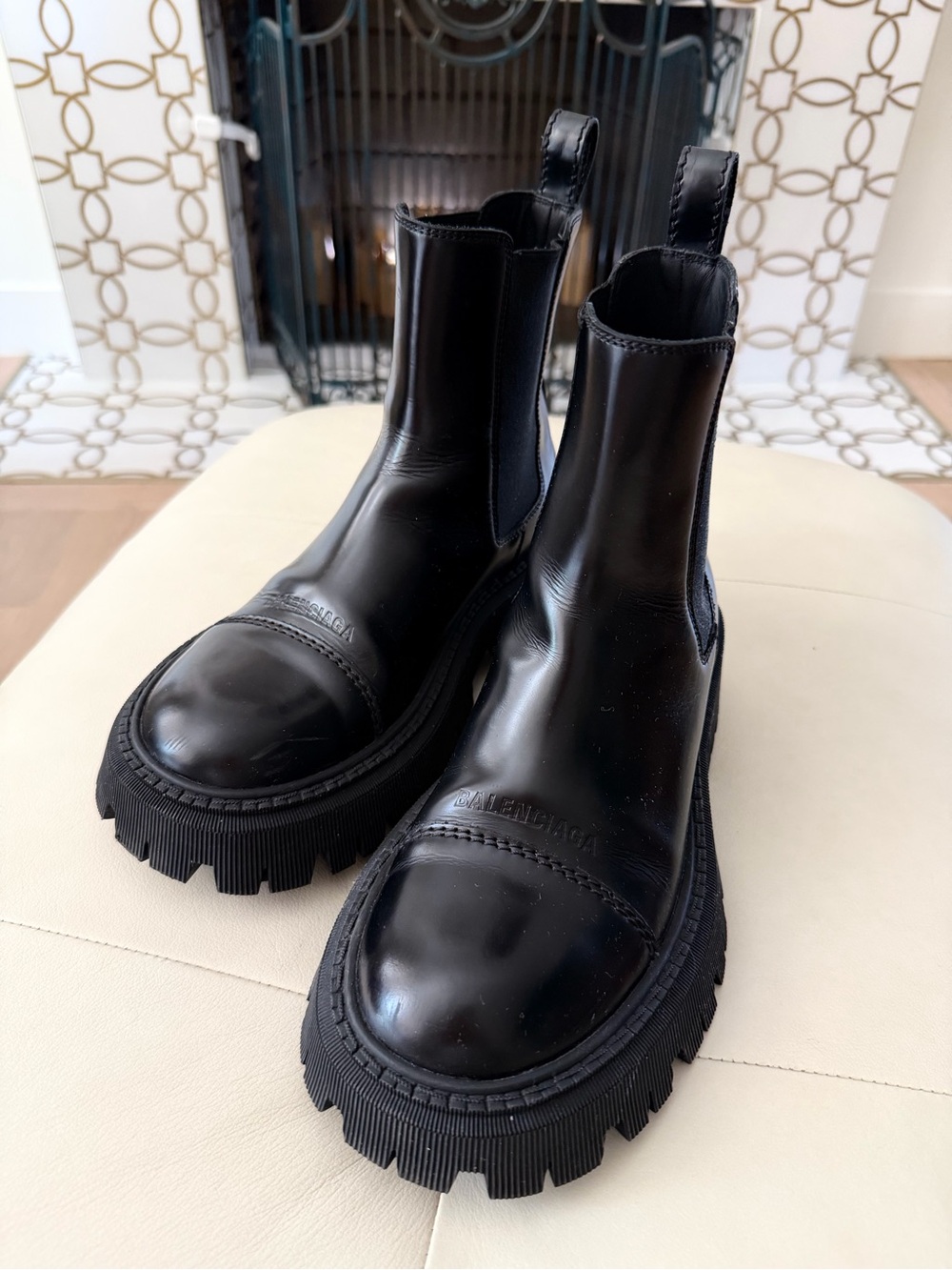 Balenciaga Black Leather Platform Chelsea Ankle Boots